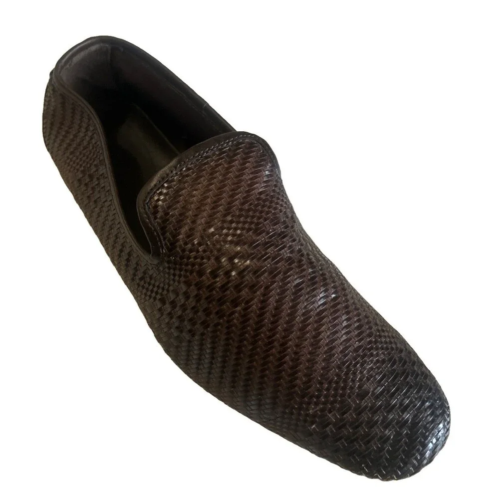 Zara Mens EU42/US9 Faux Leather Woven Loafer Moc Brown Slip On Preppy Shoe